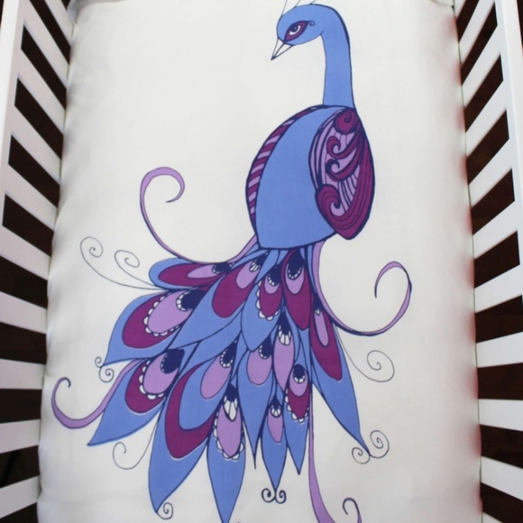ORGANIC COTTON PEACOCK CRIB DUVET COVER - Picture 1 of 4